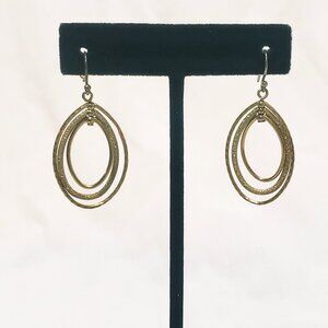 Triple Teardrop Etched Multi-Oval Dangle Earrings Drop Hook back 1" Gold tone
